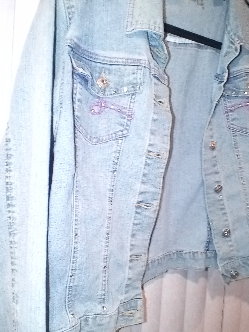 Charlotte Russe Light Blue Denim Jacket with Embellished Pockets
